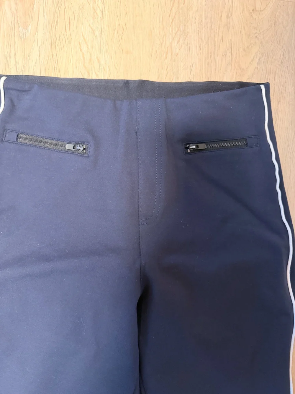 SPANX Navy Wide-Leg Pants with White Side Stripe